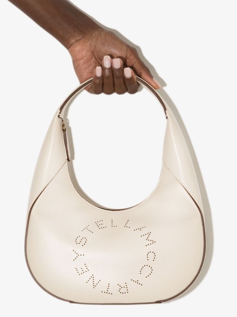 White Small Logo Faux Leather Shoulder Bag