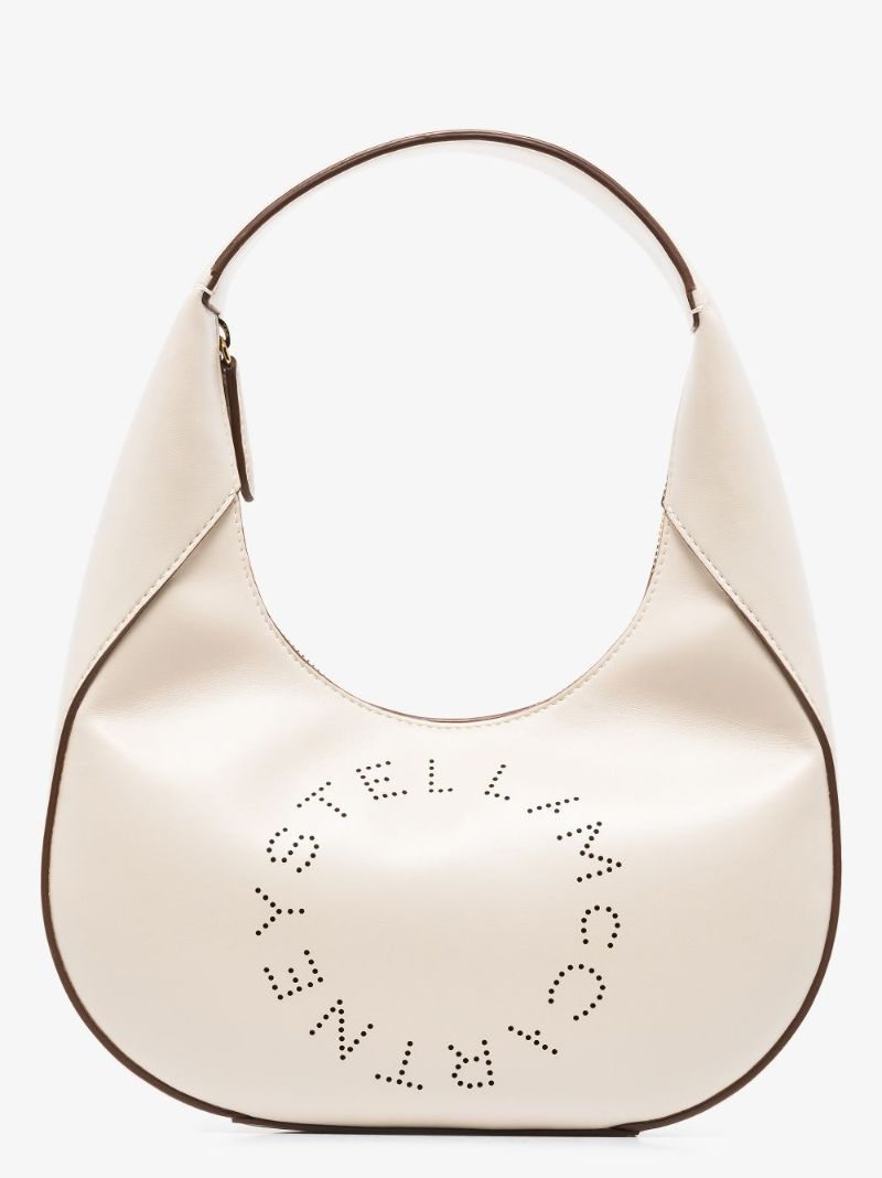 White Small Logo Faux Leather Shoulder Bag