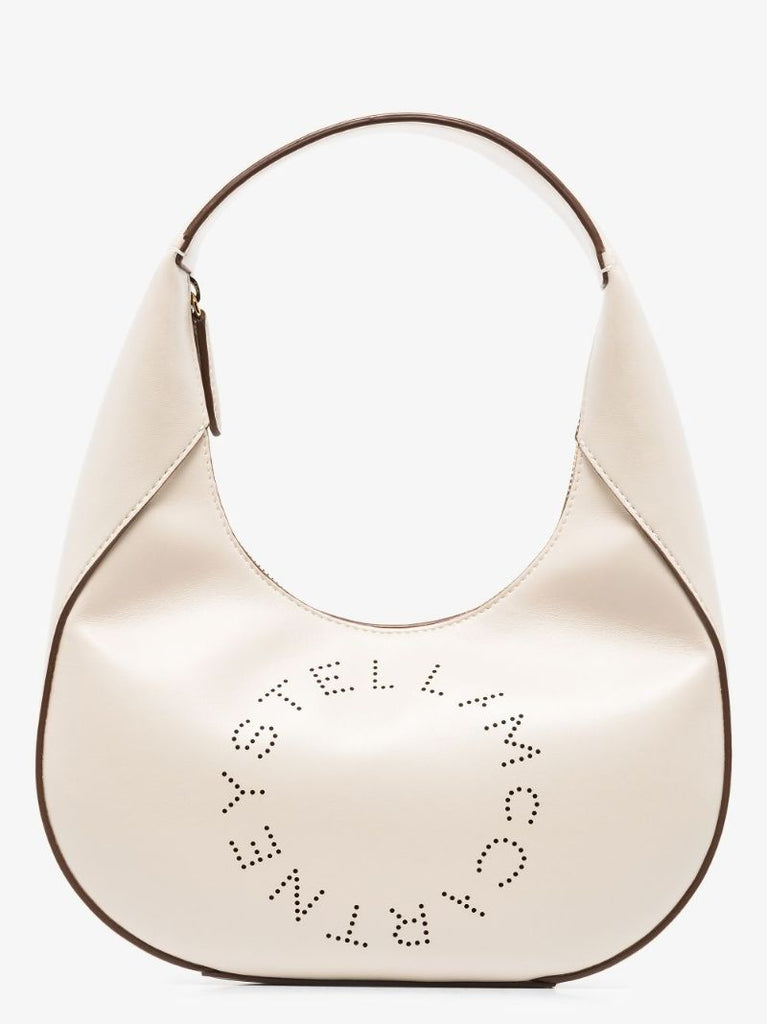 White Small Logo Faux Leather Shoulder Bag