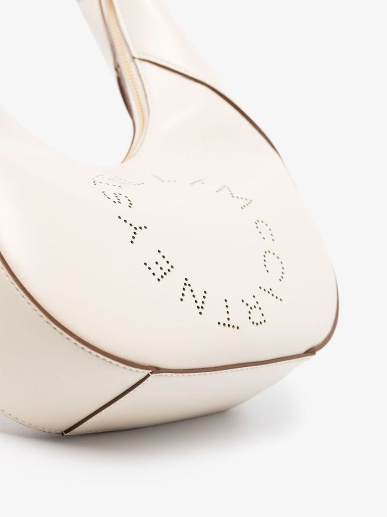 White Small Logo Faux Leather Shoulder Bag