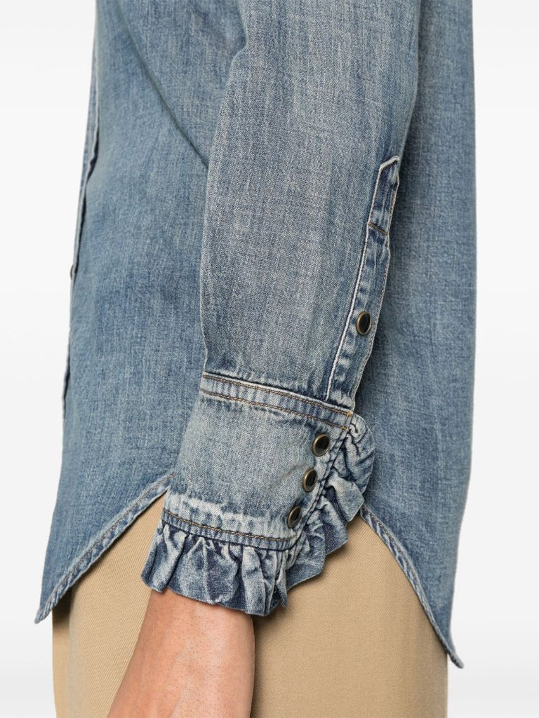 Blue Ruffle-trimmed Denim Shirt