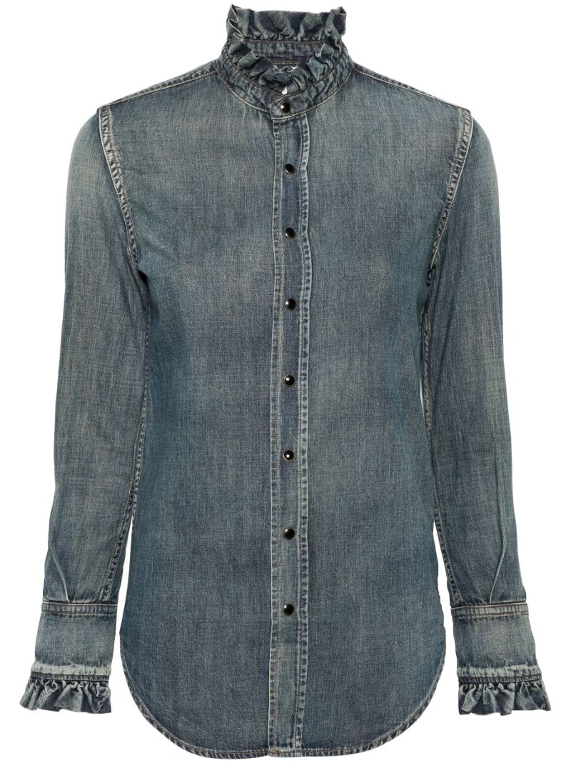 Blue Ruffle-trimmed Denim Shirt