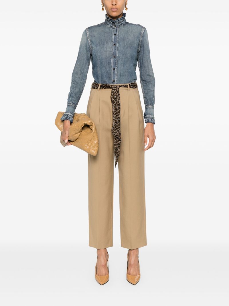 Blue Ruffle-trimmed Denim Shirt