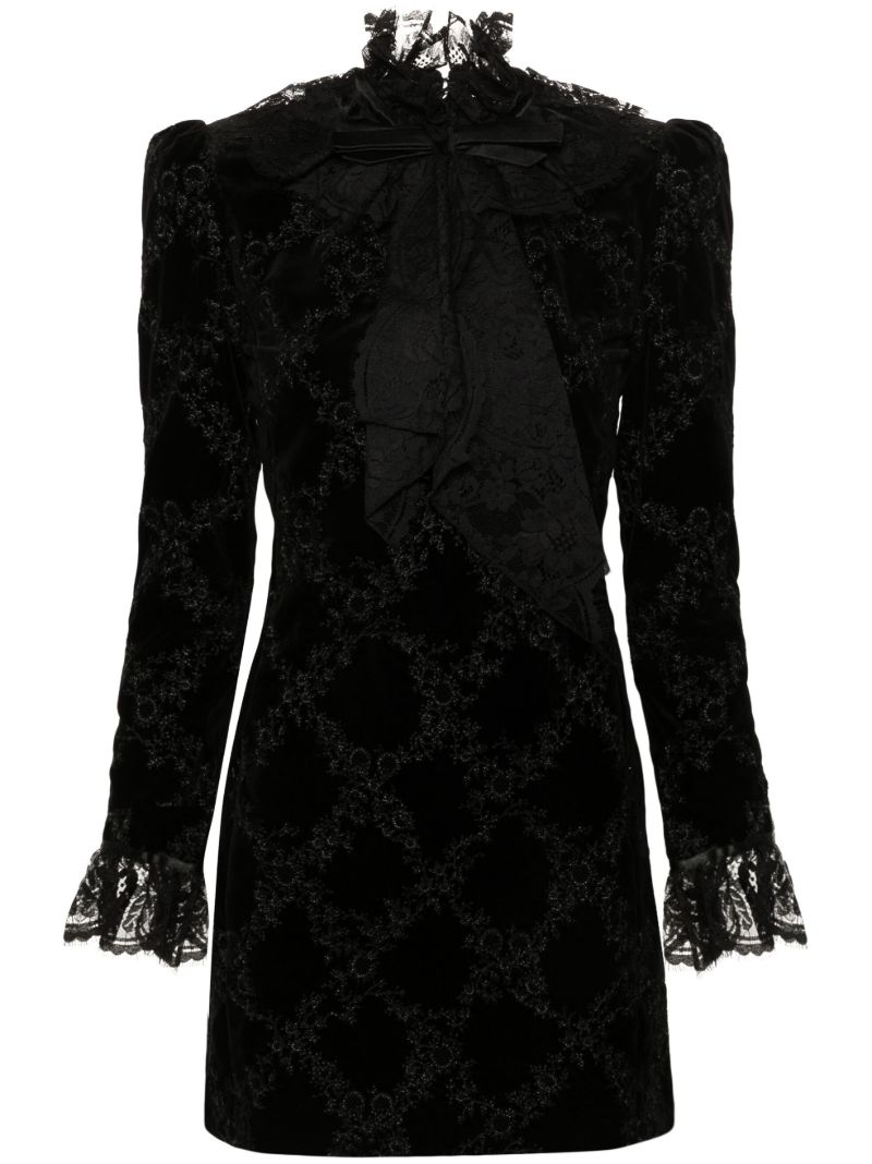 Black Floral-embroidered Mini Dress