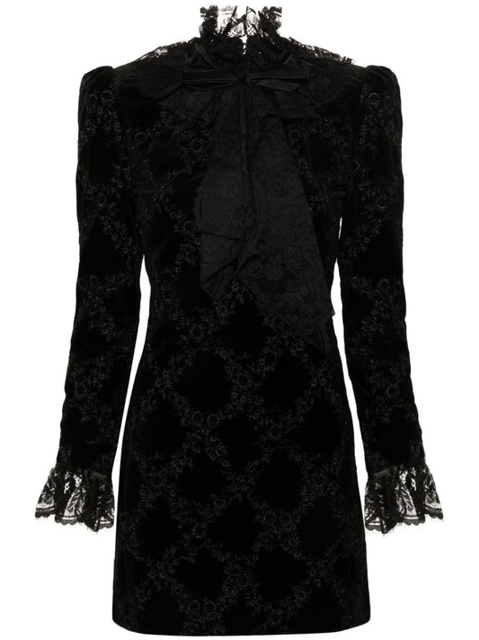 Black Floral-embroidered Mini Dress