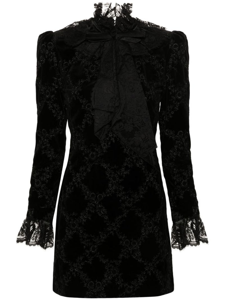 Black Floral-embroidered Mini Dress