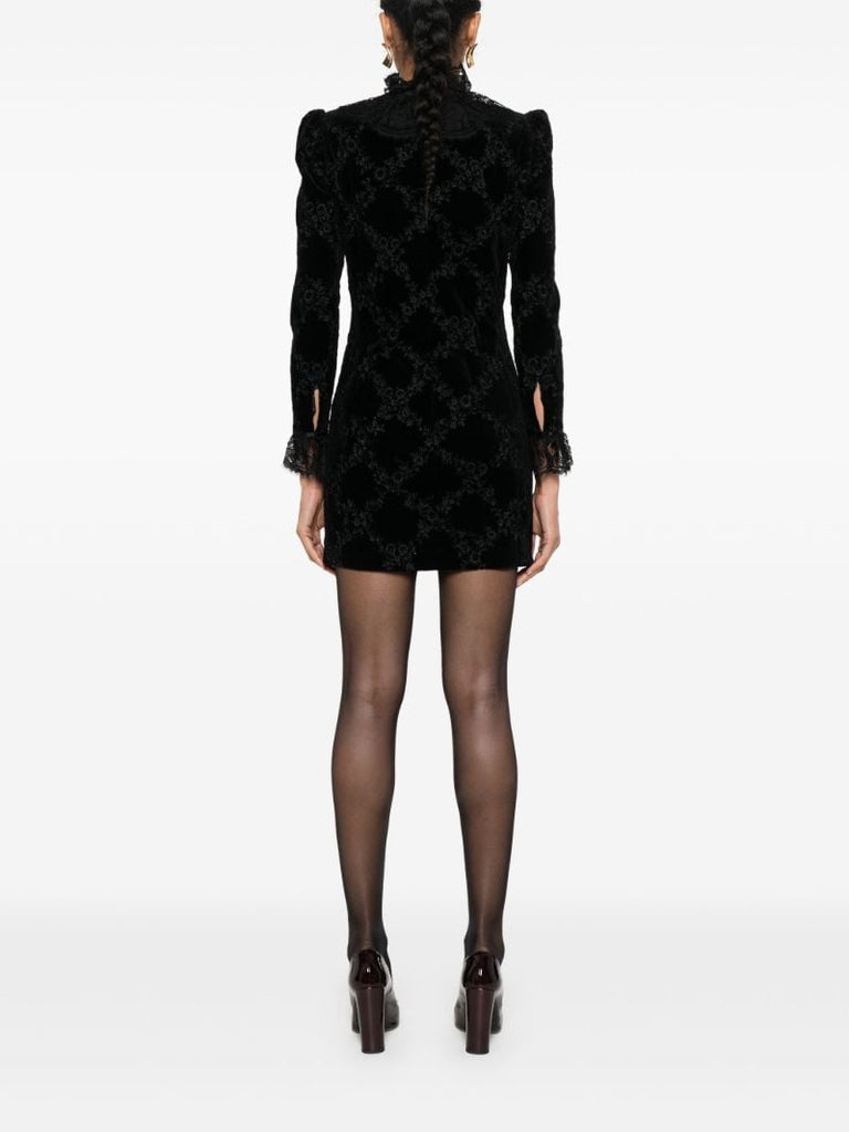 Black Floral-embroidered Mini Dress