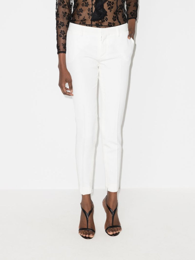 White Slim Wool Tuxedo Trousers