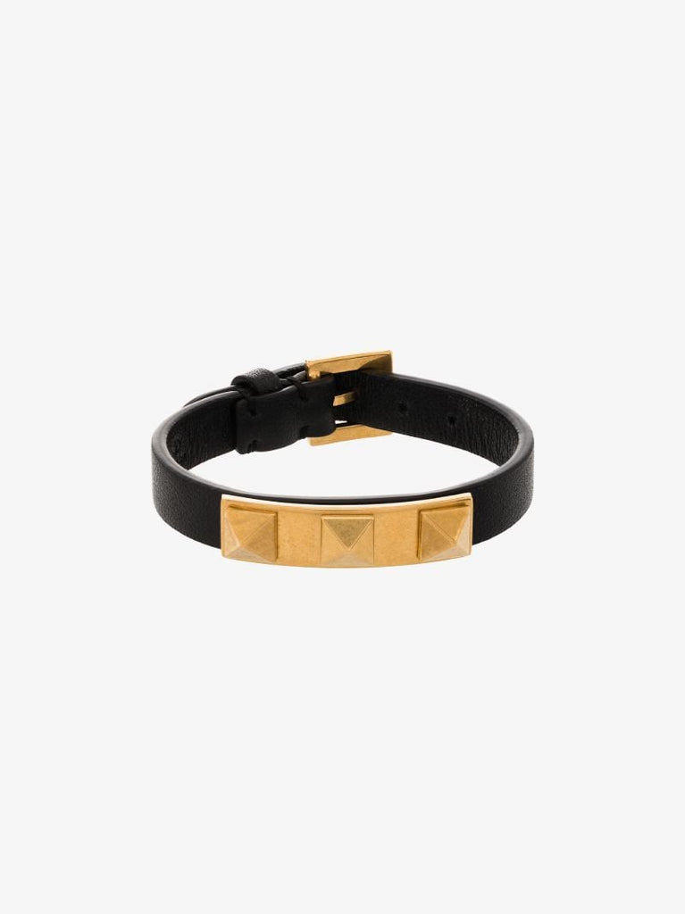 Black Rockstud Leather Bracelet