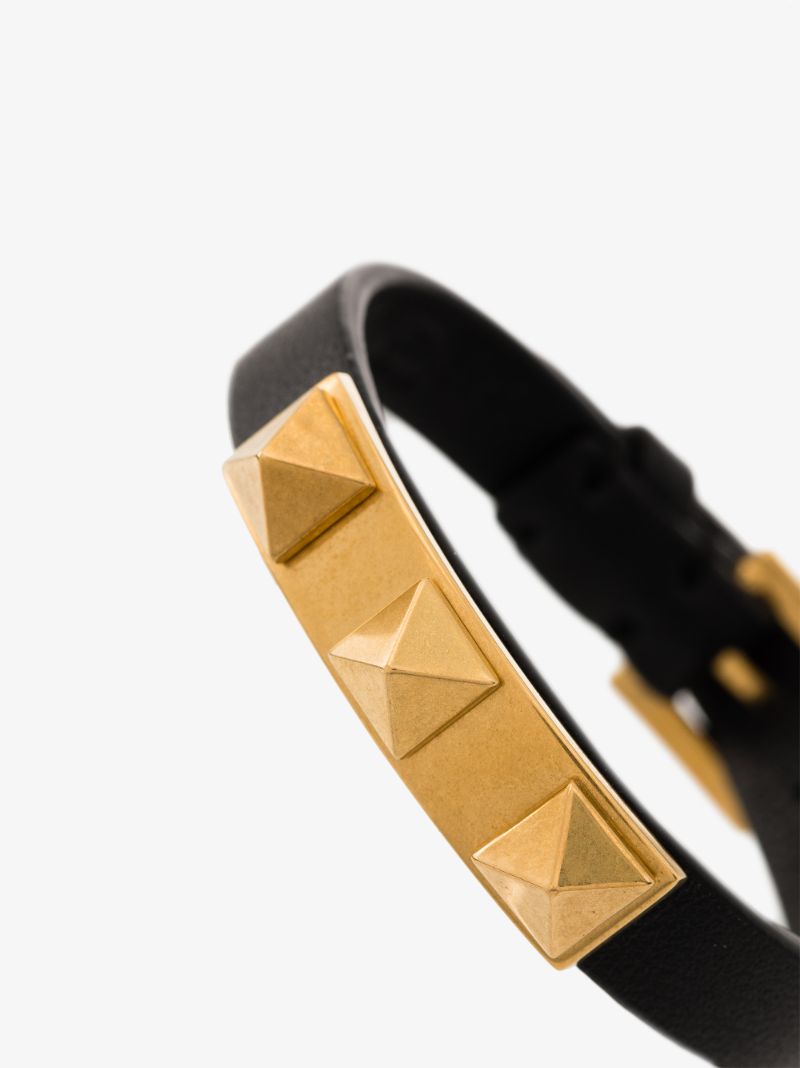 Black Rockstud Leather Bracelet