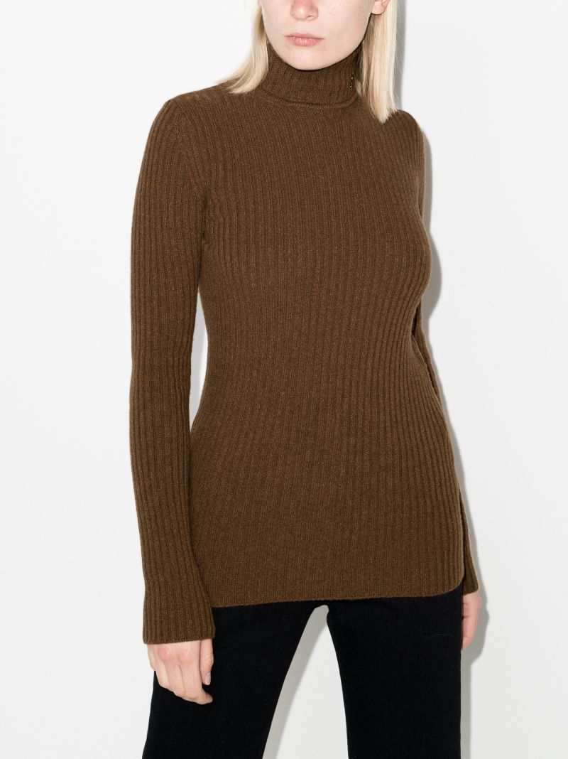 Brown Ribbed Knit Wool Sweater