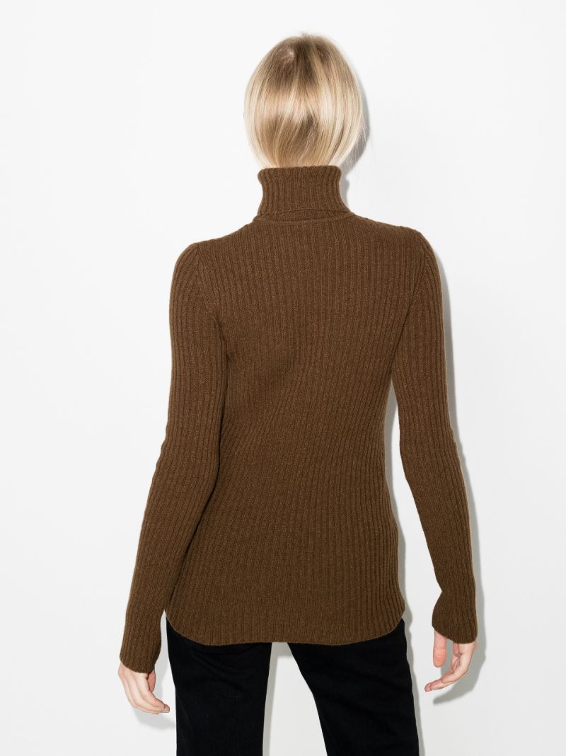 Brown Ribbed Knit Wool Sweater