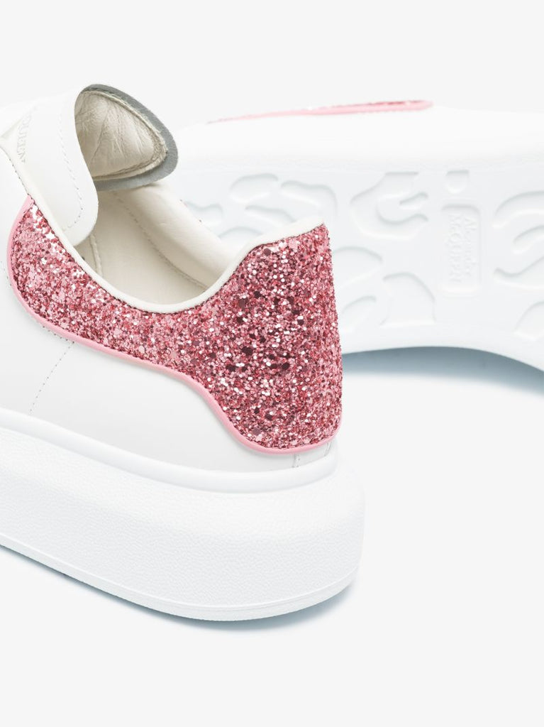 White and Pink Glitter Oversized Sneakers