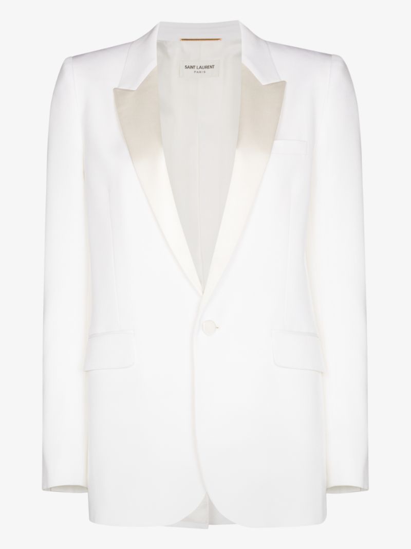 White Single-breasted Wool Tuxedo Jacket