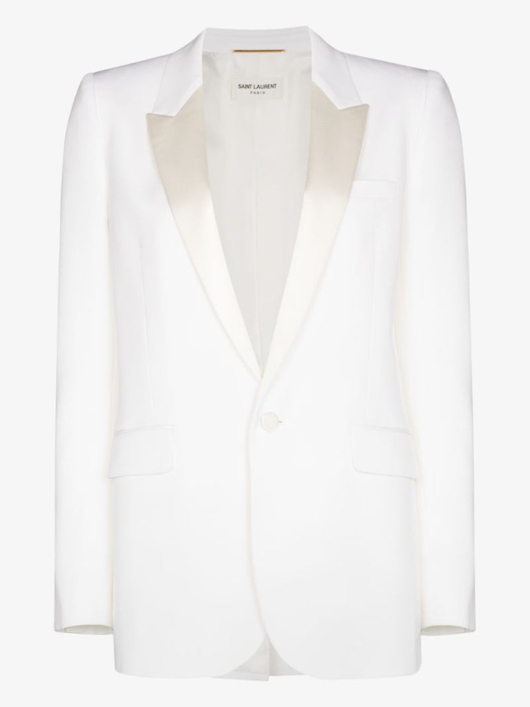 White Single-breasted Wool Tuxedo Jacket