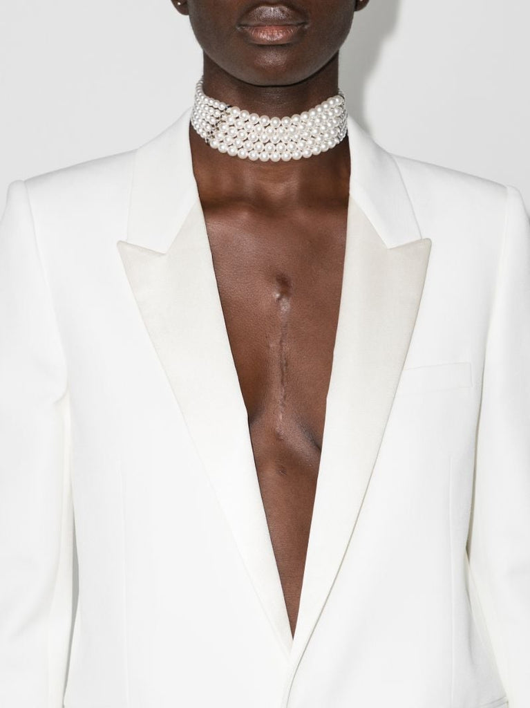 White Single-breasted Wool Tuxedo Jacket