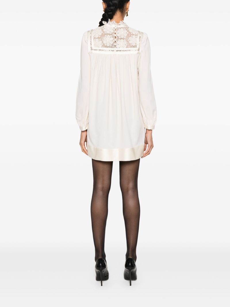Neutral Lace-trim Wool Mini Dress