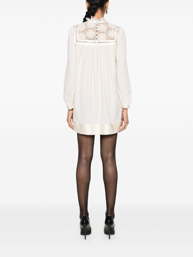 Neutral Lace-trim Wool Mini Dress
