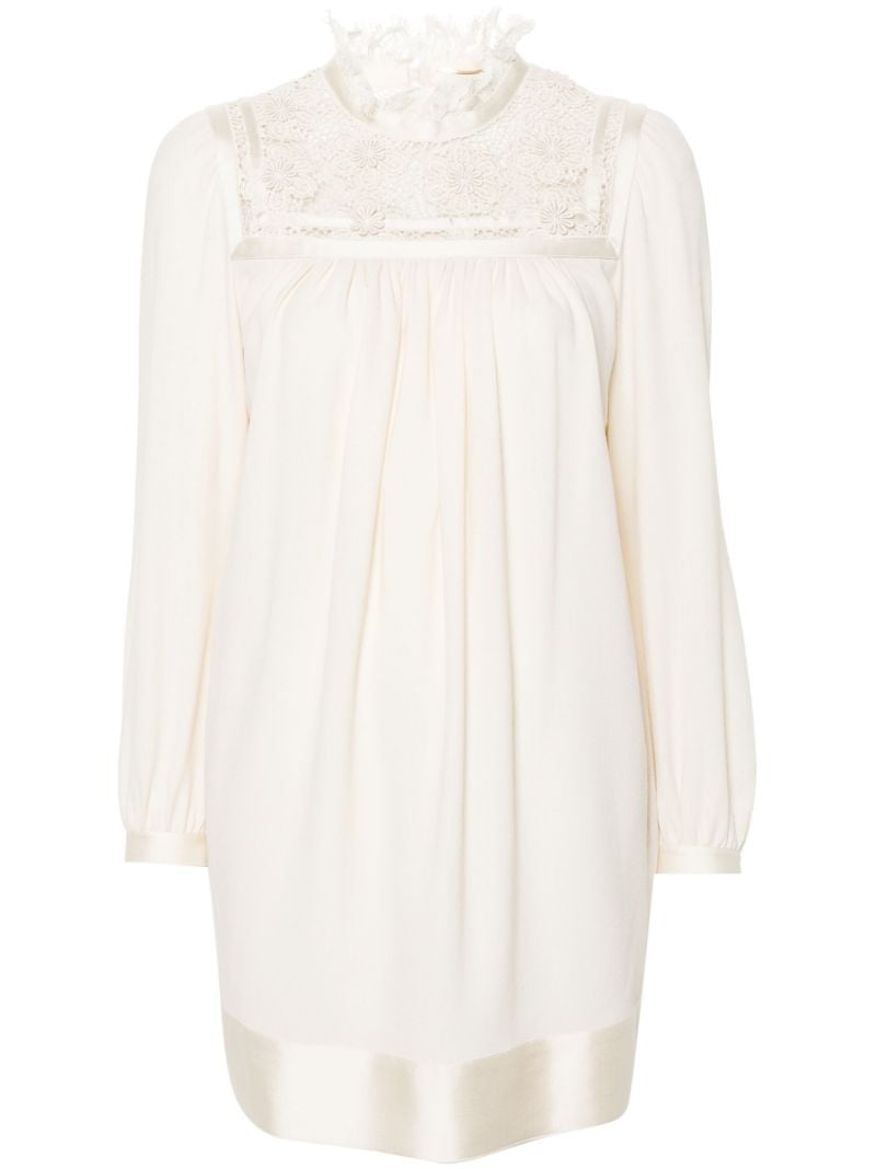 Neutral Lace-trim Wool Mini Dress