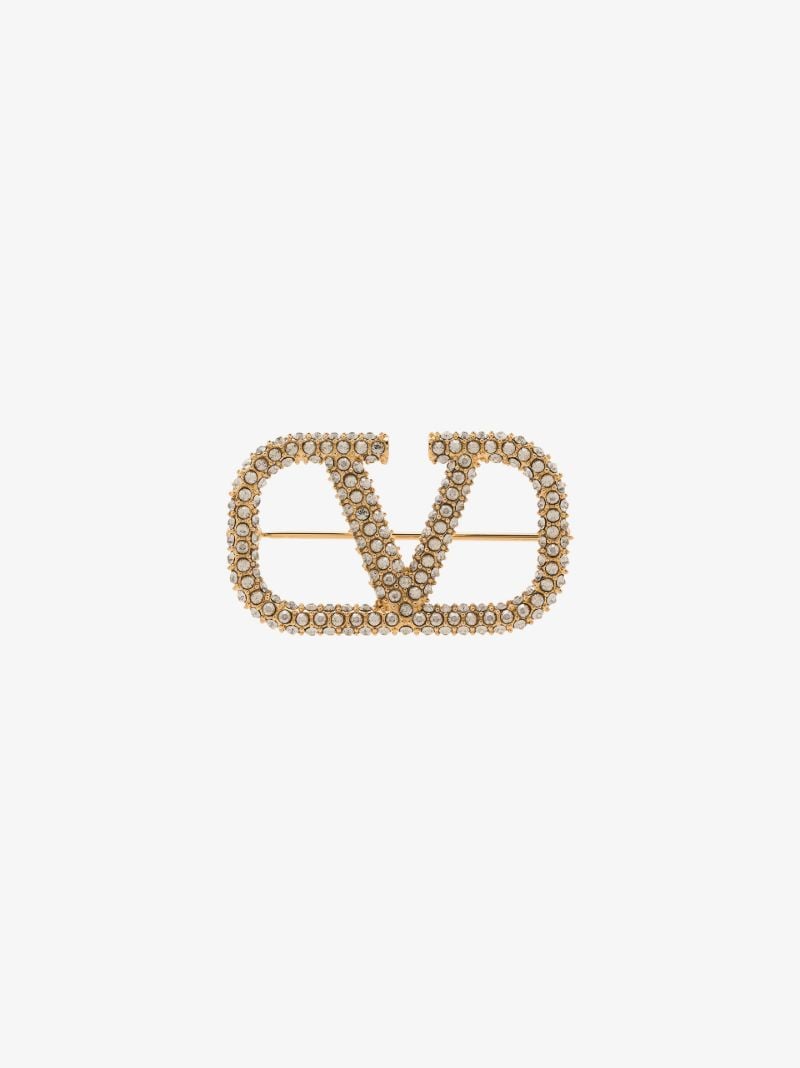 Gold Tone Vlogo Signature Crystal Brooch