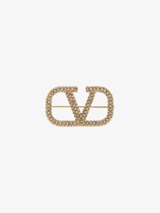 Gold Tone Vlogo Signature Crystal Brooch