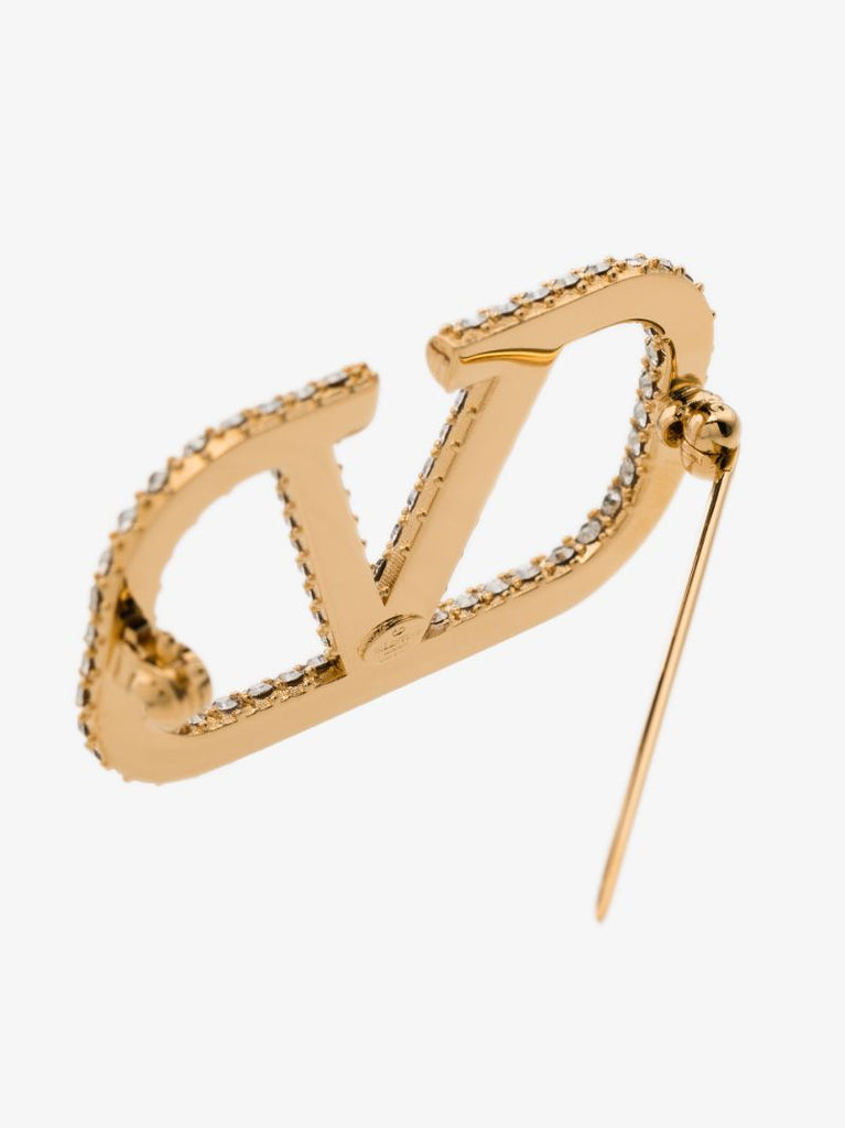 Gold Tone Vlogo Signature Crystal Brooch