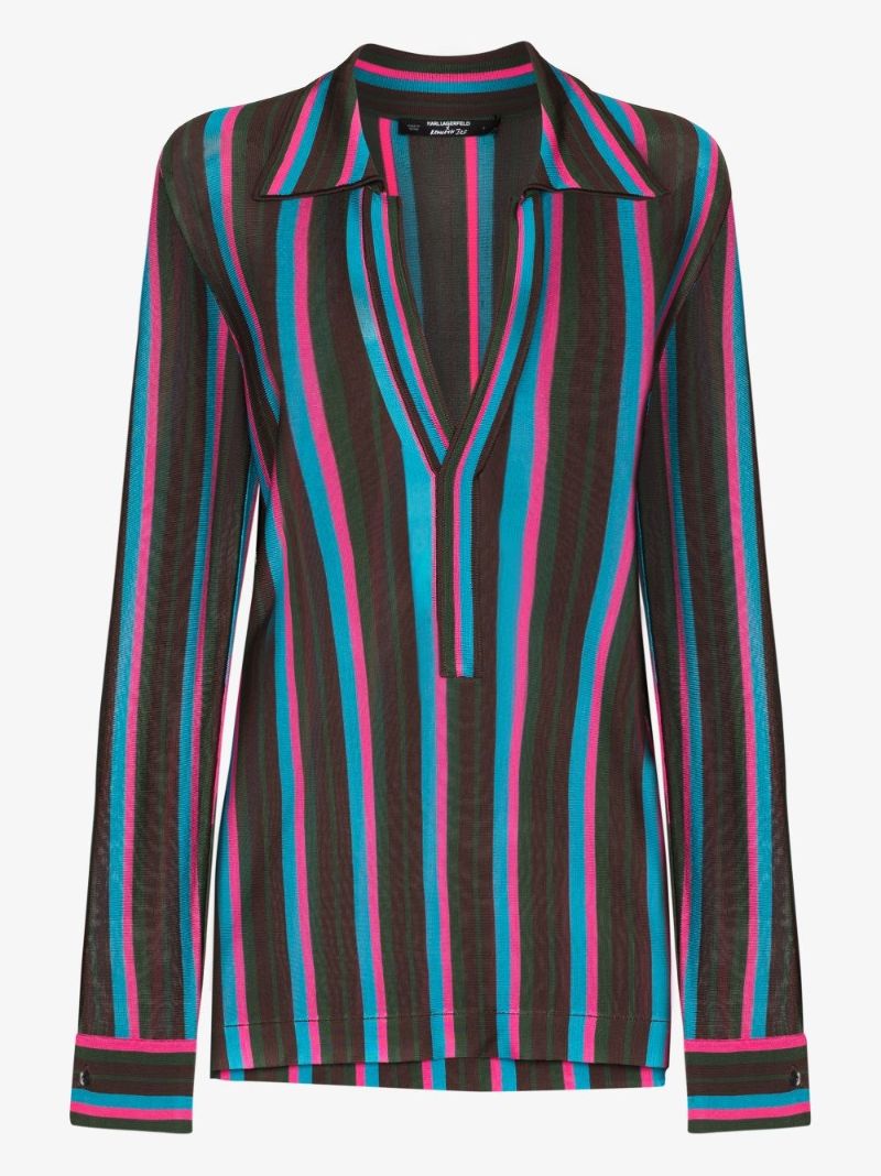 X Kenneth Ize Striped V-neck Shirt