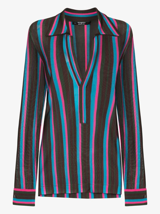 X Kenneth Ize Striped V-neck Shirt