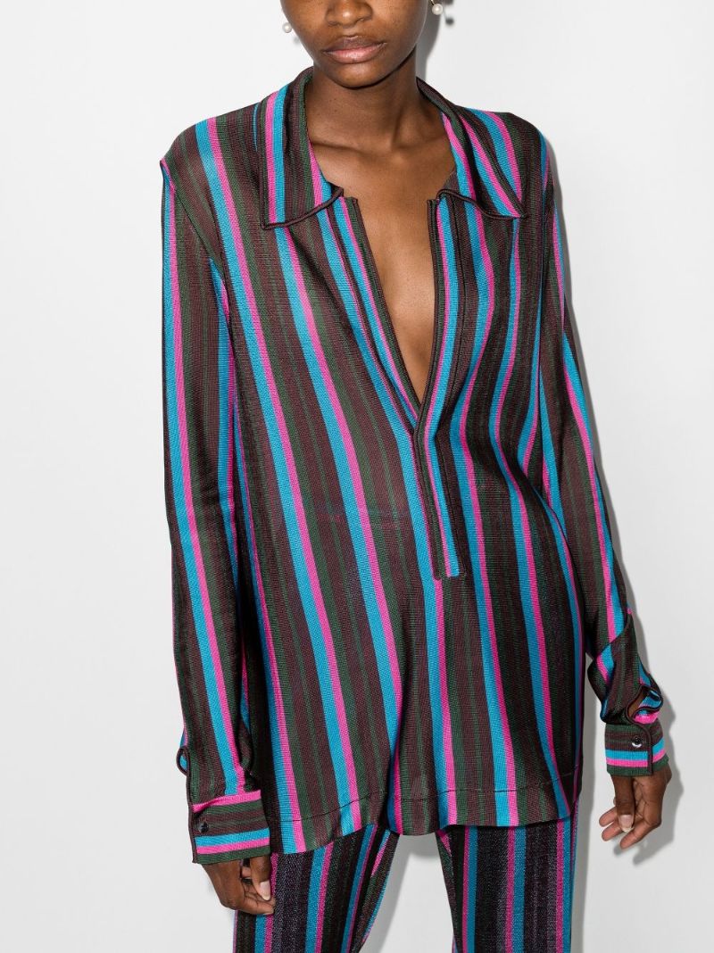 X Kenneth Ize Striped V-neck Shirt