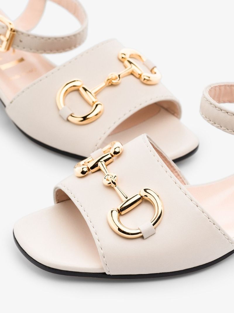 White Baby Horsebit Leather Sandals