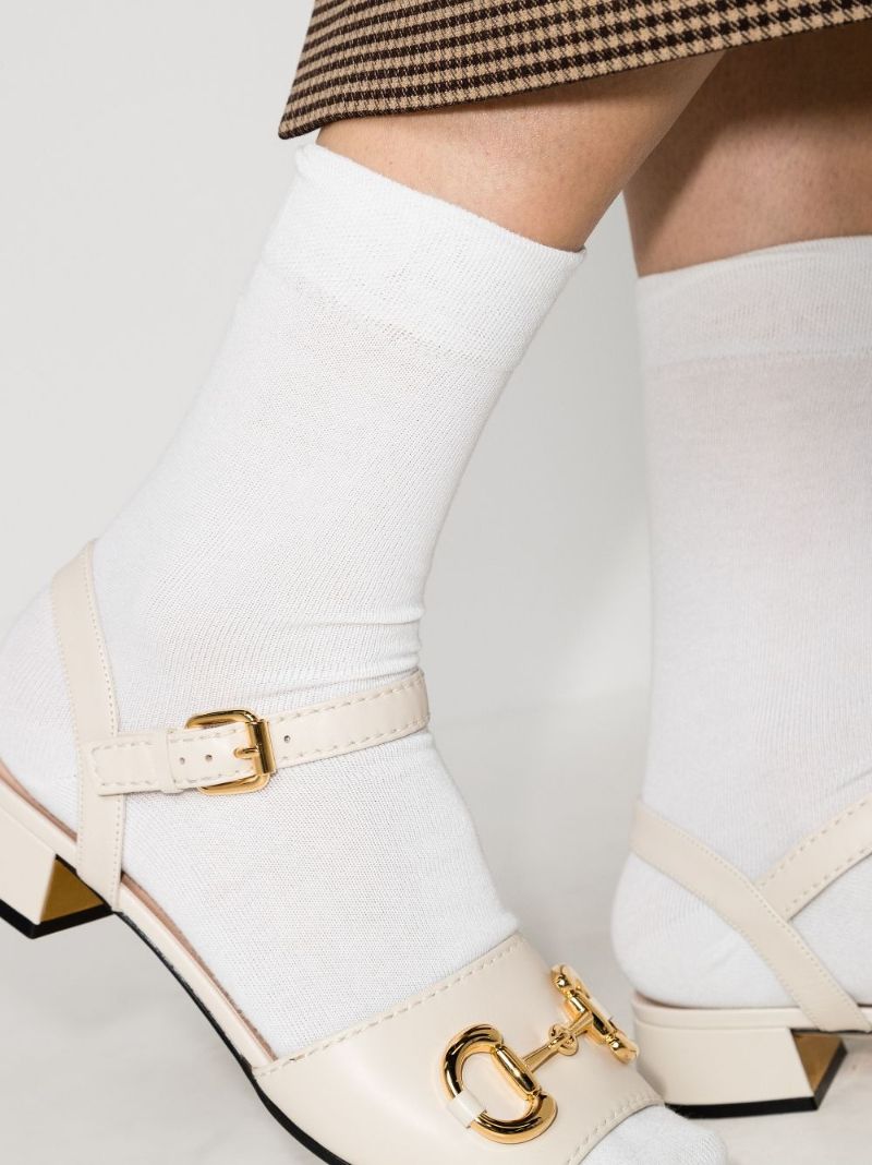 White Baby Horsebit Leather Sandals