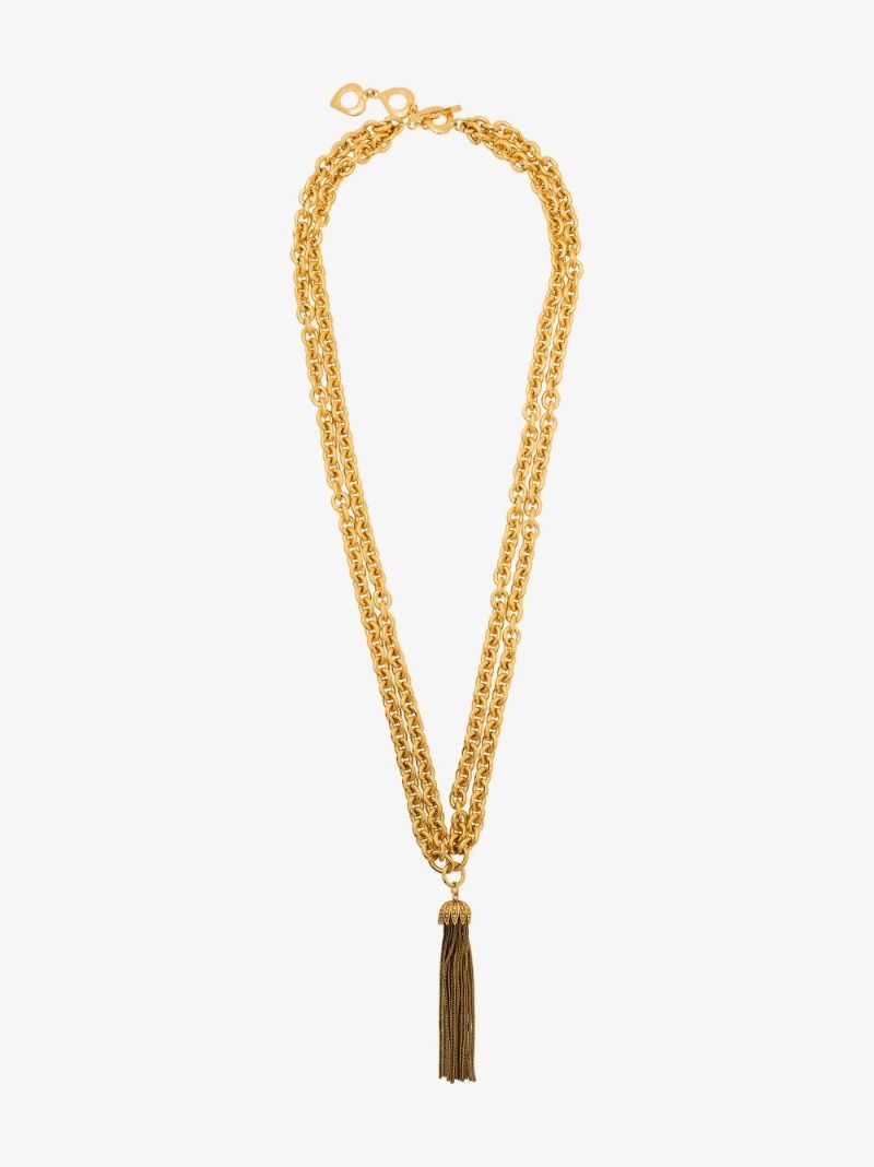 Gold Tone Double Chain Tassel Necklace