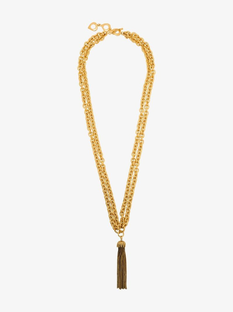 Gold Tone Double Chain Tassel Necklace