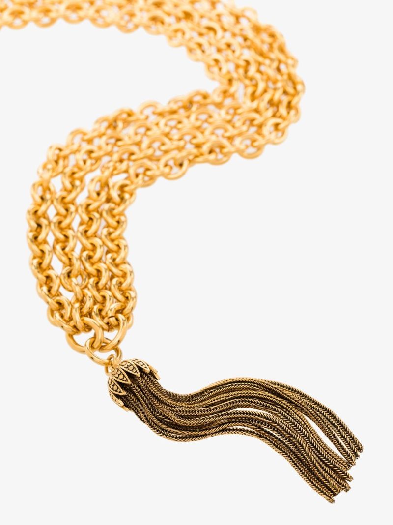 Gold Tone Double Chain Tassel Necklace