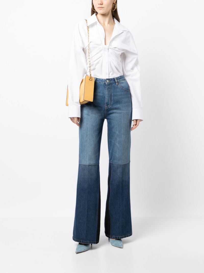 Blue Panelled Flared High-rise Jeans