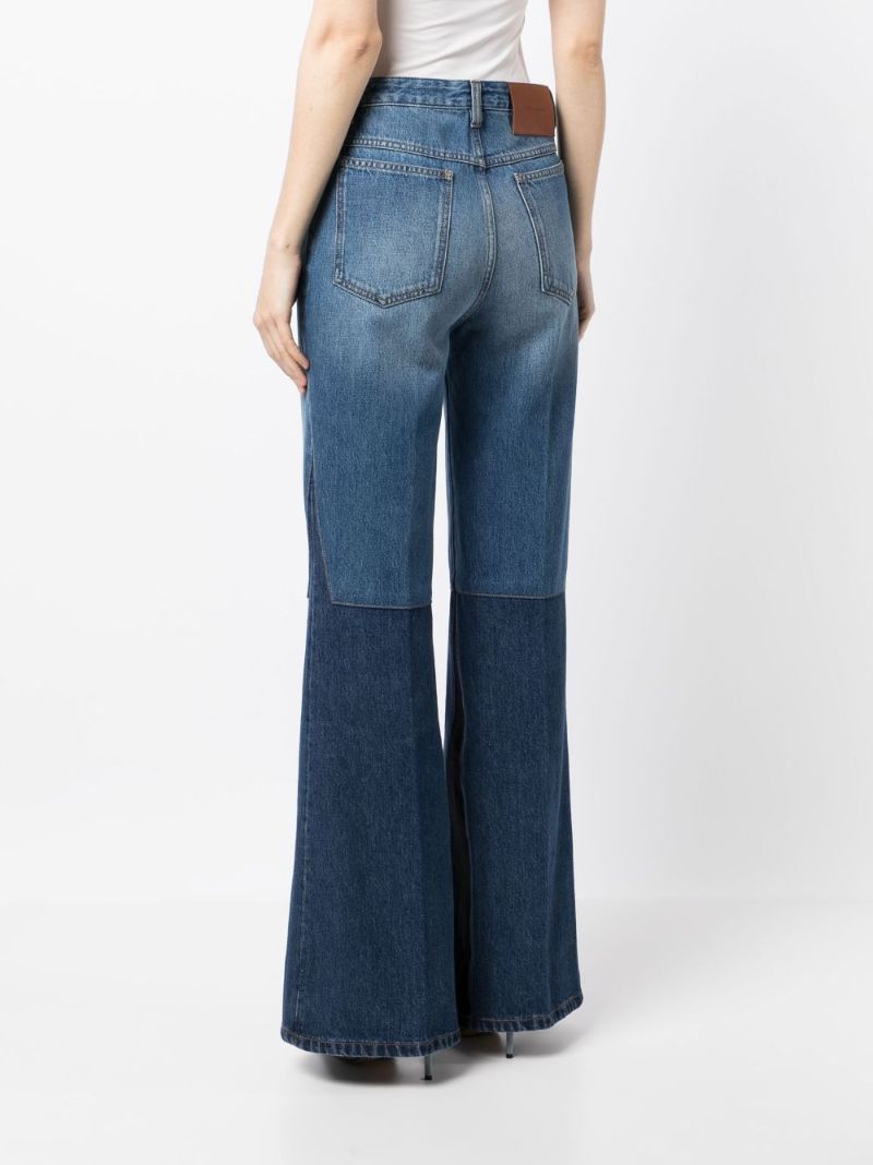 Blue Panelled Flared High-rise Jeans