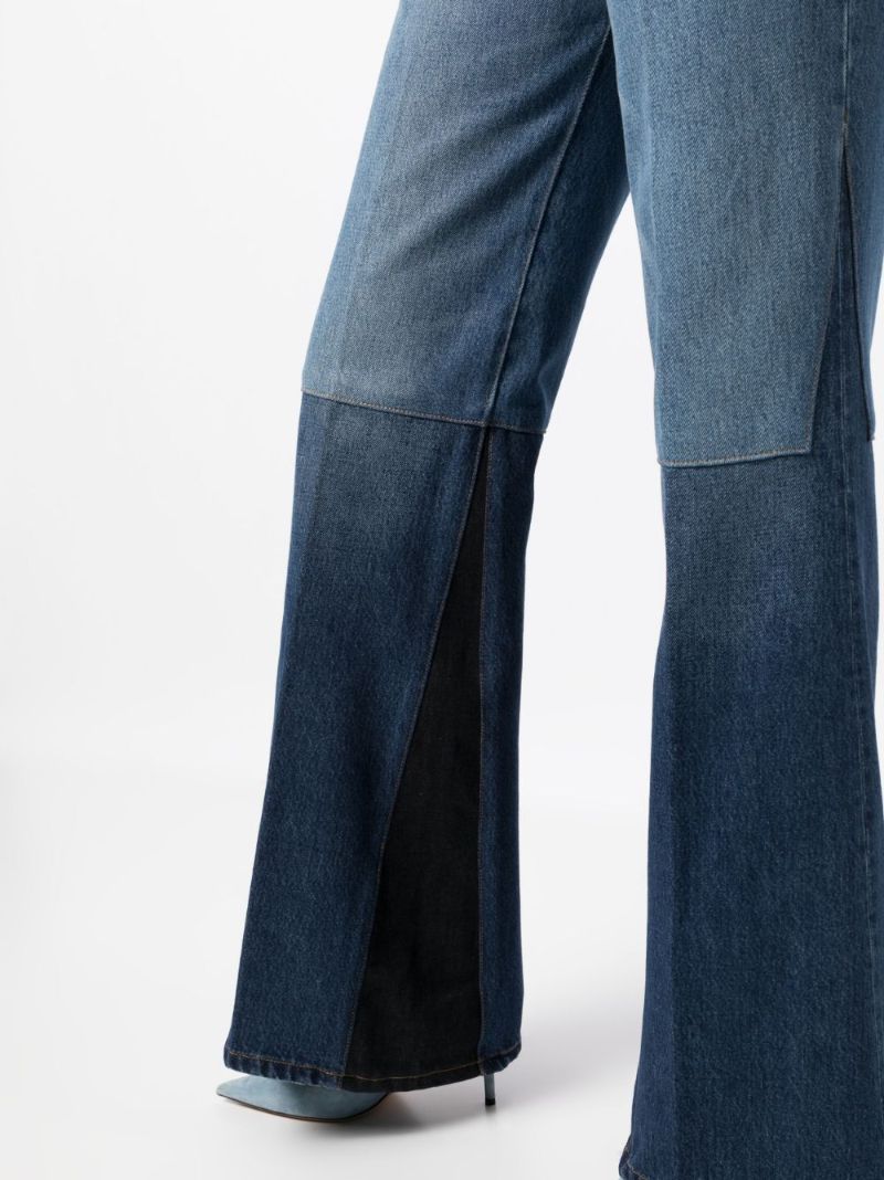Blue Panelled Flared High-rise Jeans