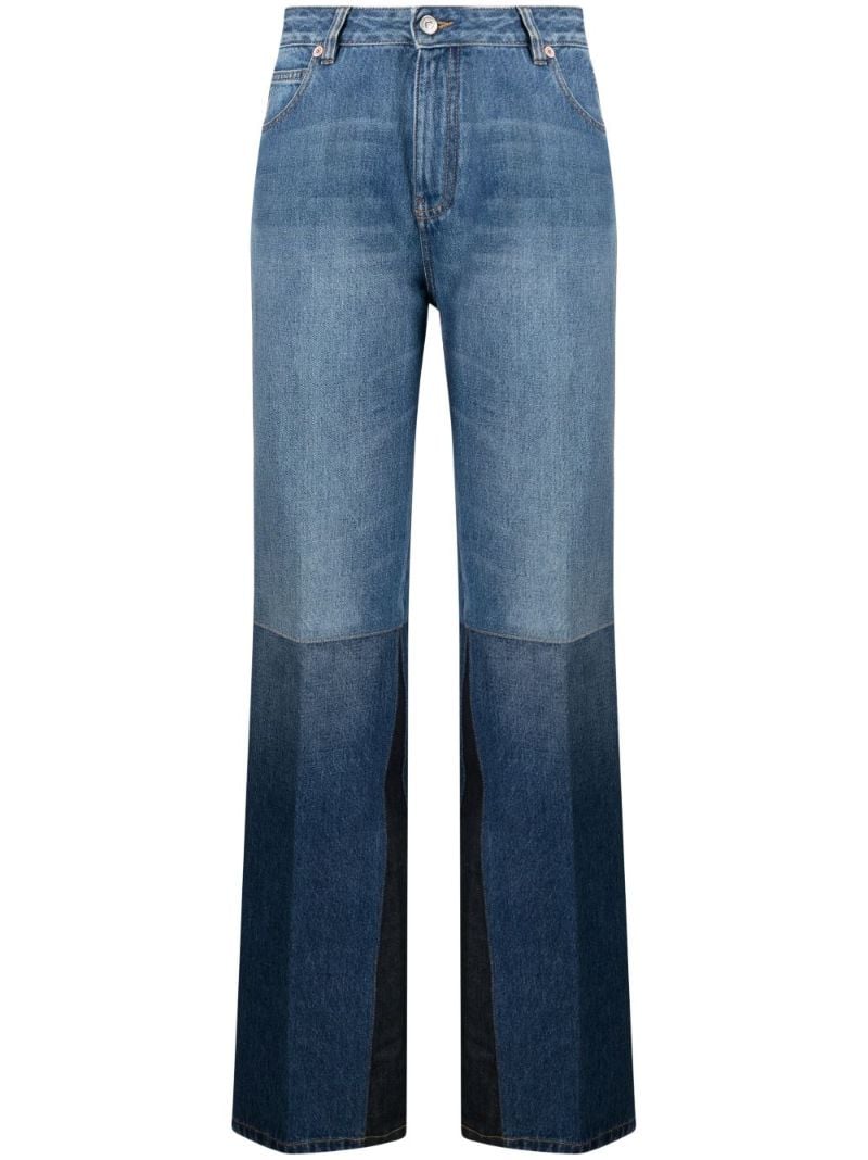 Blue Panelled Flared High-rise Jeans