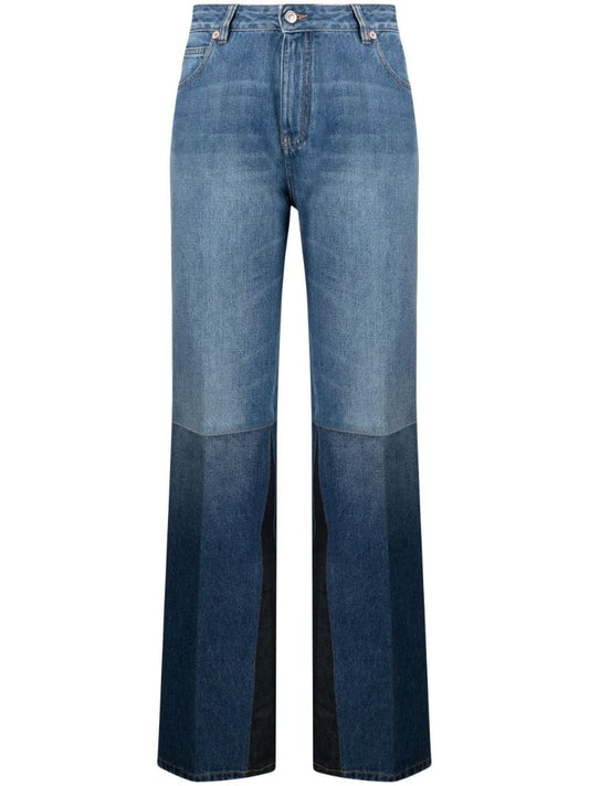 Blue Panelled Flared High-rise Jeans
