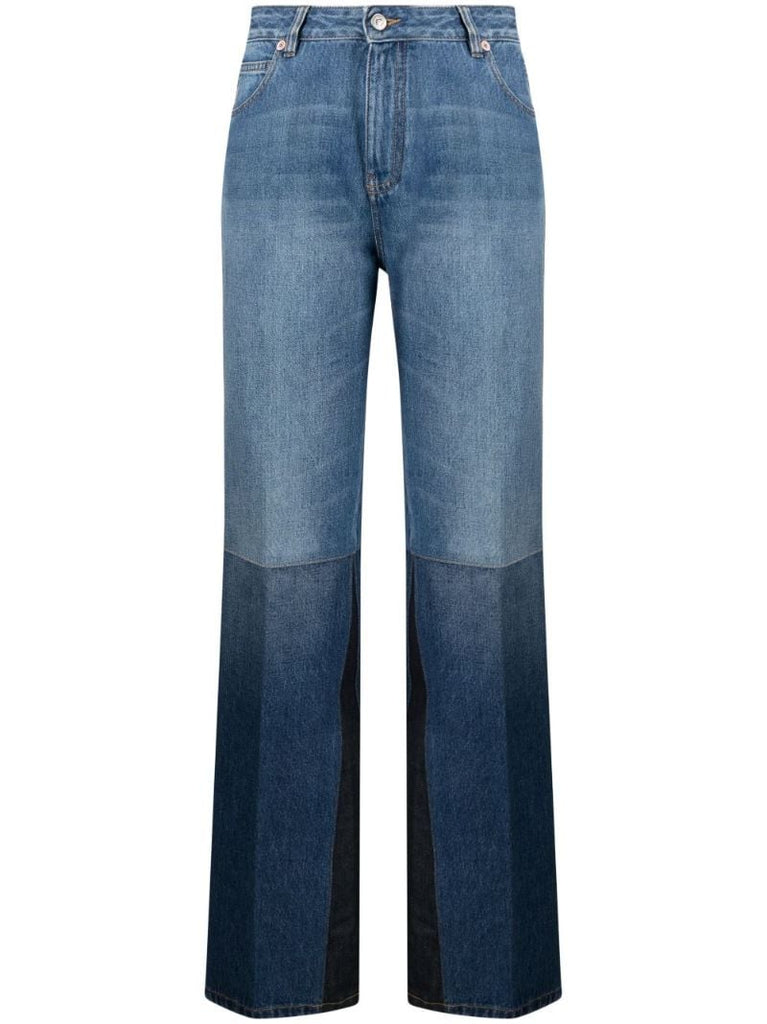 Blue Panelled Flared High-rise Jeans