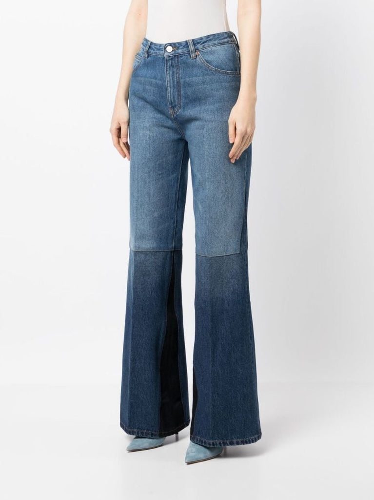 Blue Panelled Flared High-rise Jeans