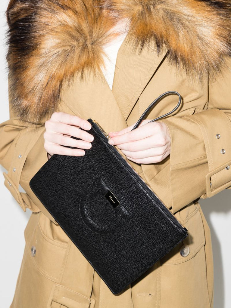 Black Gancio Leather Pouch Bag