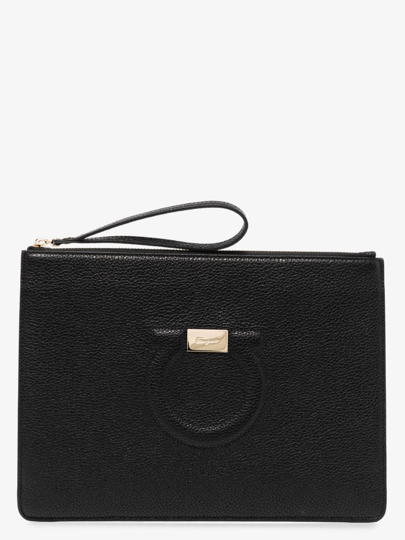 Black Gancio Leather Pouch Bag