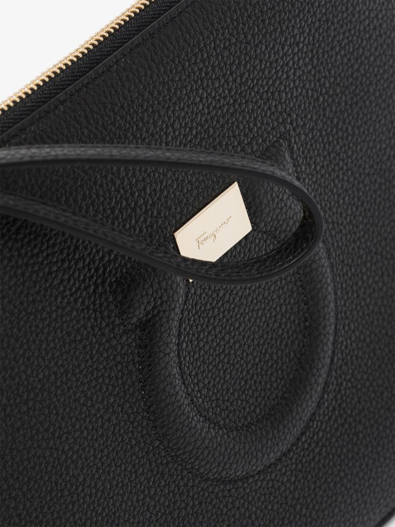 Black Gancio Leather Pouch Bag
