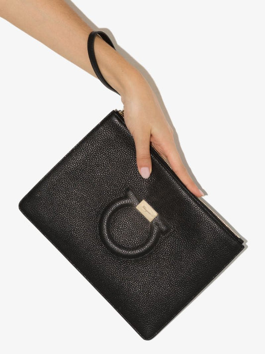 Black Gancio Leather Pouch Bag