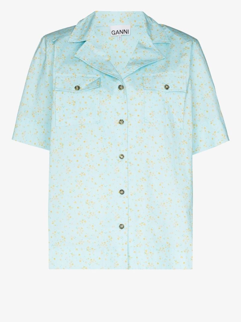 Blue Micro Floral Print Organic Cotton Shirt