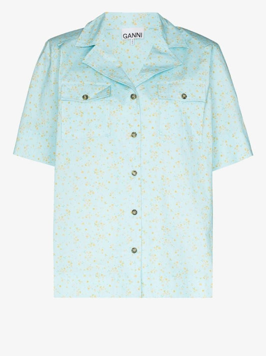 Blue Micro Floral Print Organic Cotton Shirt