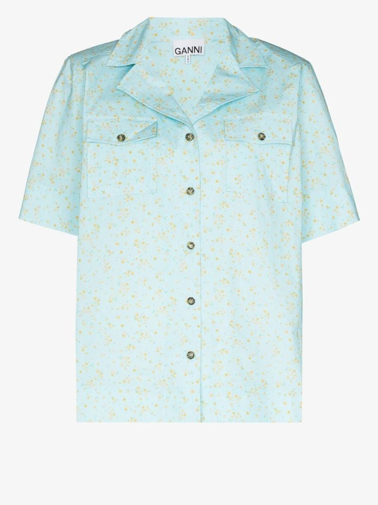 Blue Micro Floral Print Organic Cotton Shirt