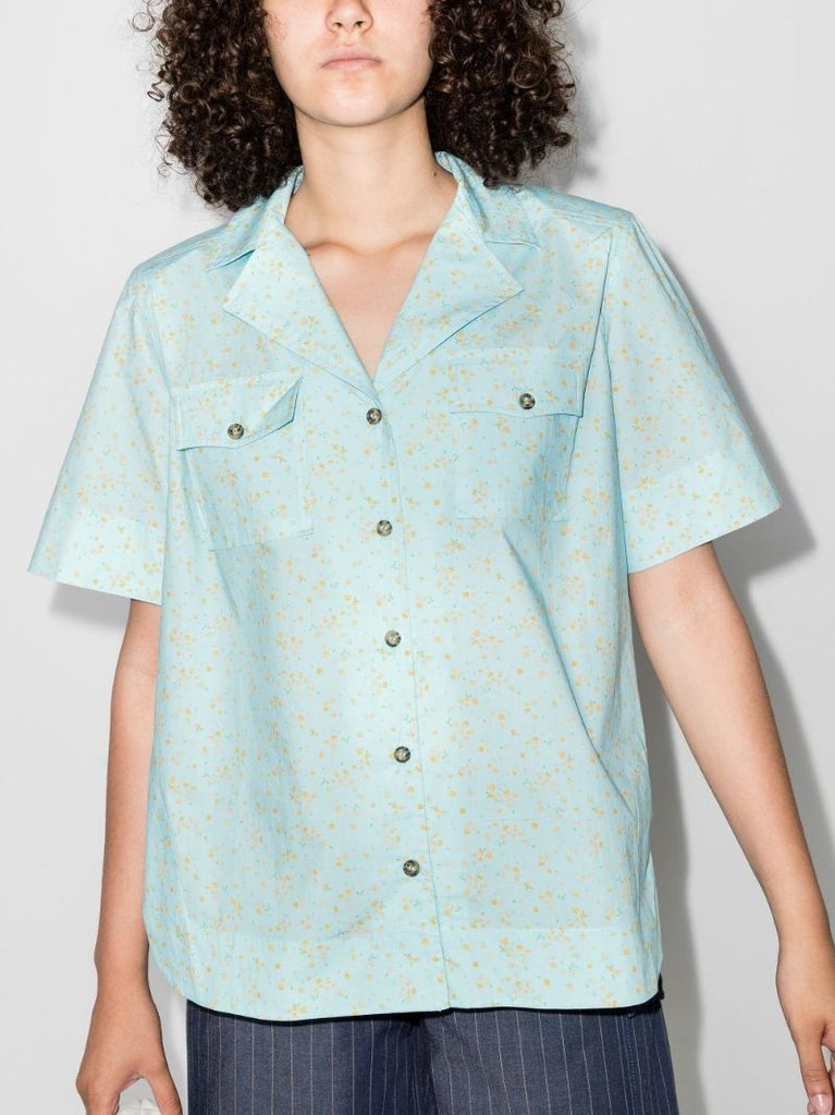 Blue Micro Floral Print Organic Cotton Shirt