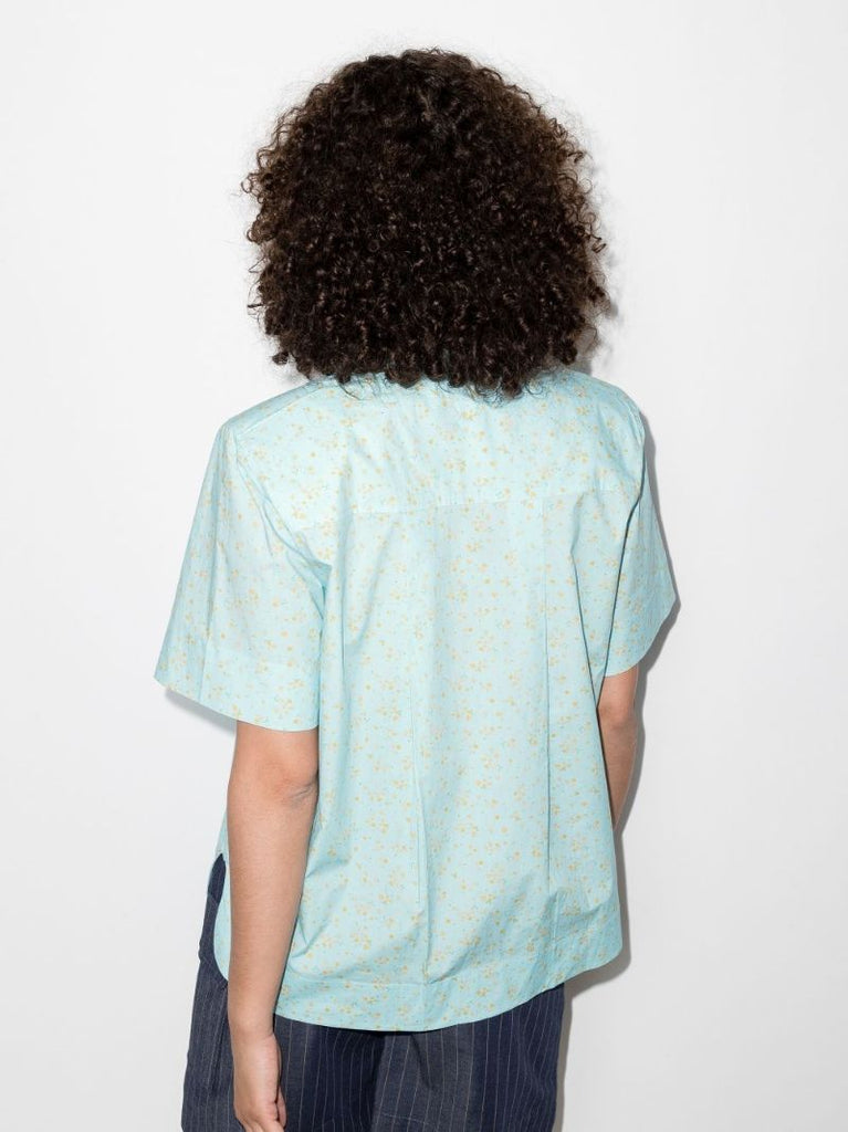 Blue Micro Floral Print Organic Cotton Shirt